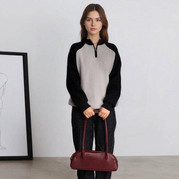 Women Burgundy PU Leather Shoulder Purse Elegant Swing Bag for  daily use Work - Picture 3 of 7